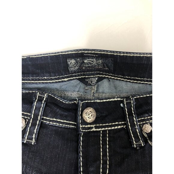Silver Natsuki Flap Womens 29x31 (Hem) Dark Blue Denim Jeans Bootcut Embroidered - Picture 9 of 9